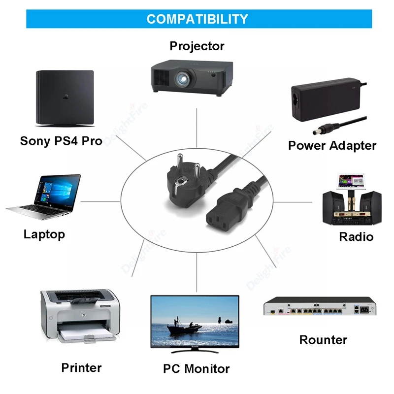 EU European Power Cord Type F Euro Plug IEC C13 Power Cable 3m For Desktop PC Computer Printer Stage Light 3D Printer LCD TV