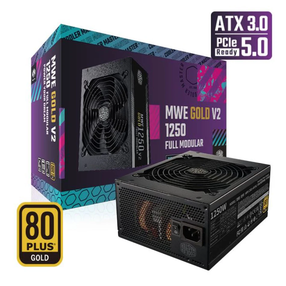 Imagem -02 - Cooler Master-módulo Completo Fonte de Alimentação Desktop Computador Btc Atx3.0 Fonte de Alimentação Mwe Ouro v2 1050w 1250w