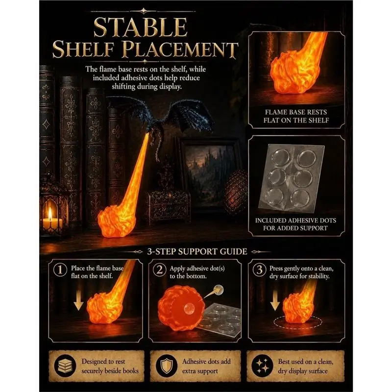 ABKP-Dragon Bookshelf Nook Light,3D Printed Fire-Breathing Fantasy Shelf Decor Flying Dragon Design Halloween Shelf Display A