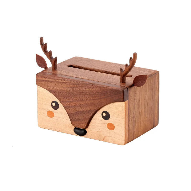 Fulu tissue box cartoon creative black walnut paper box simple solid wood living room napkin