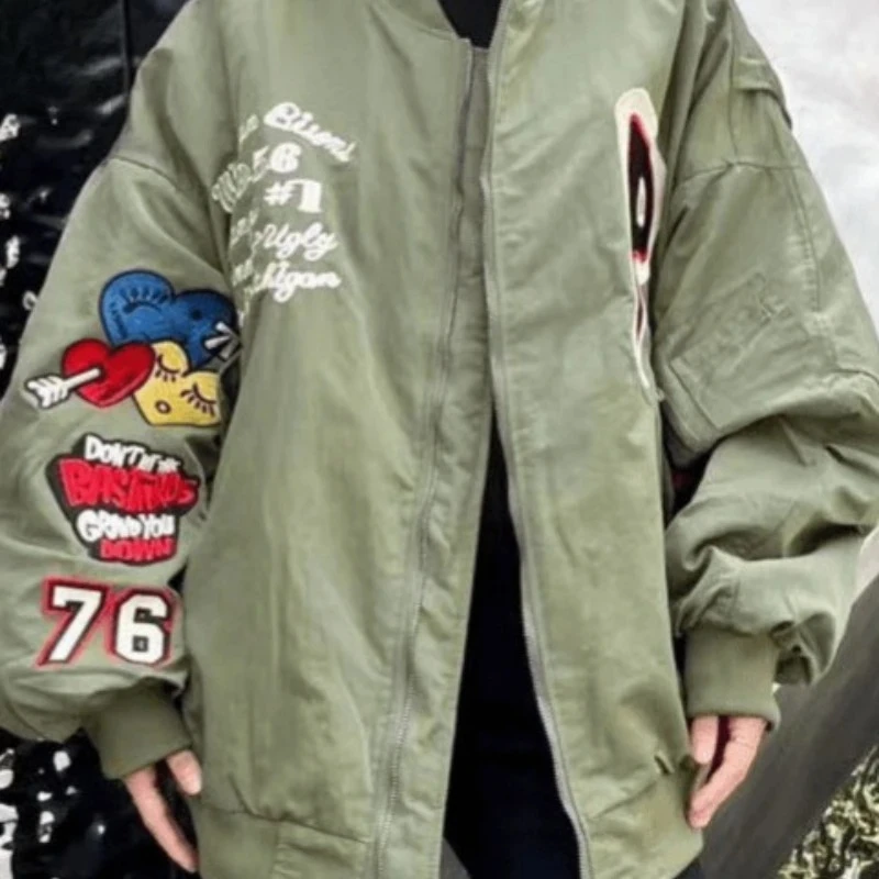 Kurtka baseballowa unisex z pikowaniem, model 2025 |   Wytrzymałe etykiety, haft, oversize, casual, odzież codzienna, odzież wierzchnia