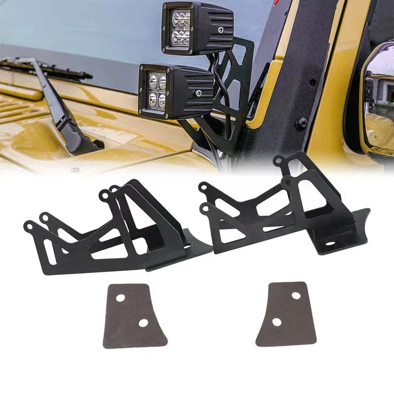 2 PCS Windshield  A-pillars Double-deck Mounting Brackets LED Light Bar Holder Mounting Brackets Kit For 07-15 Jeep JK Wrangle