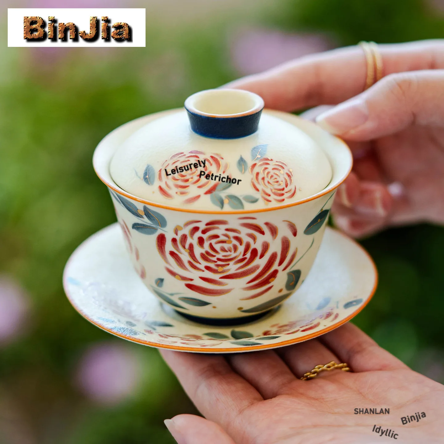 

110 мл ручная роспись Роза Гайвань Дзен Чайная подставка Чайная чаша с крышкой Набор для приготовления чая Крышка Чаша Чайные услуги Аксессуары Украшение