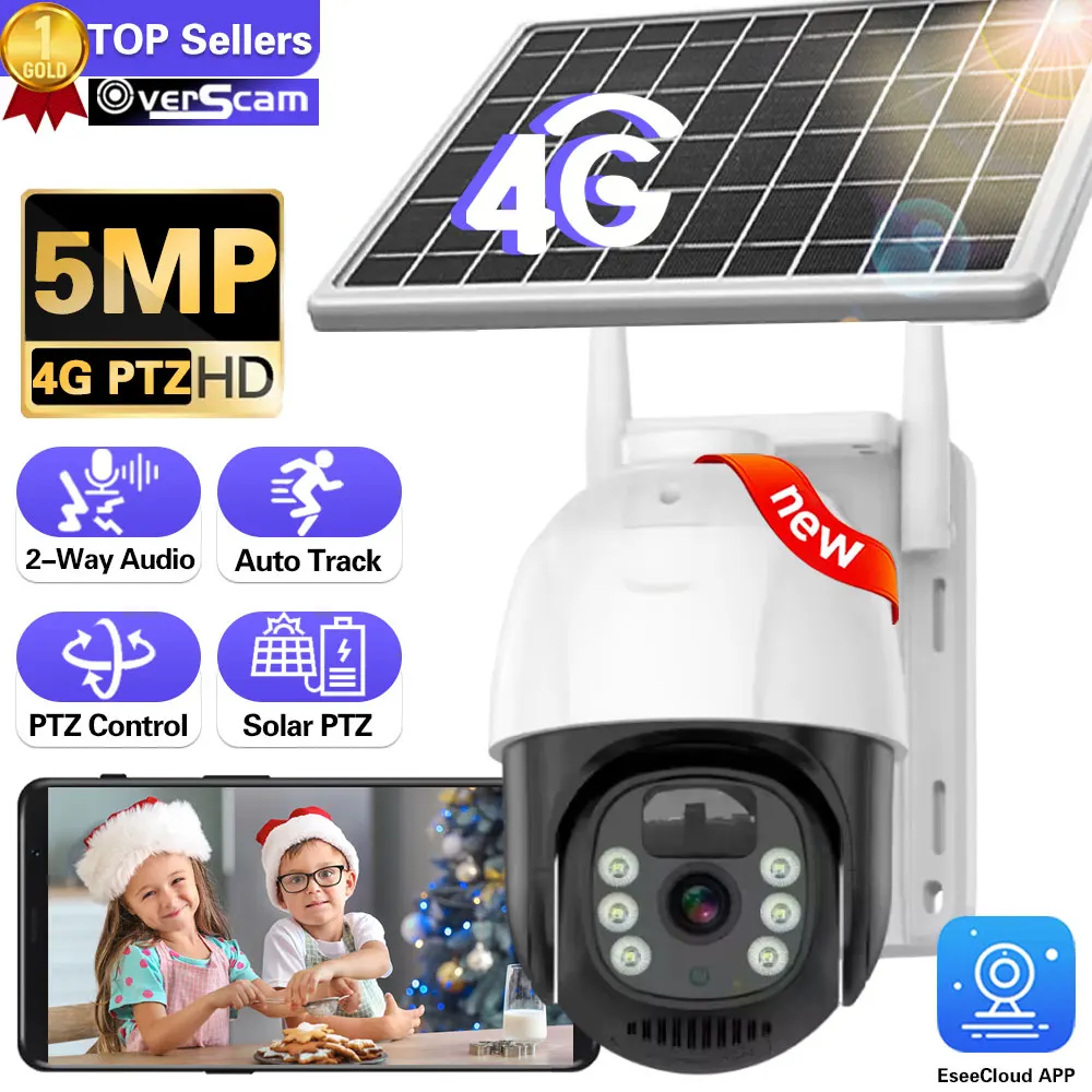 

PTZ Camera Outdoor Solar IP Camera 5MP HD Built-in Battery Video Surveillance Camera Long Time Standby Solar Camera 4G Sim Card