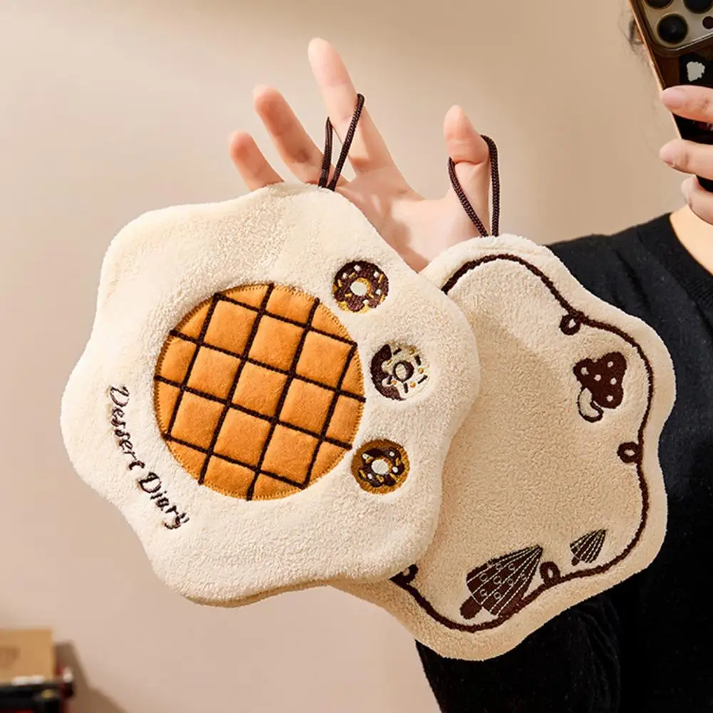 Quick Dry Hand Towel High-density Coral Velvet Hand Towel with Lanyard Hanging Quick-drying Bathroom Towel Mushroom Doughnut