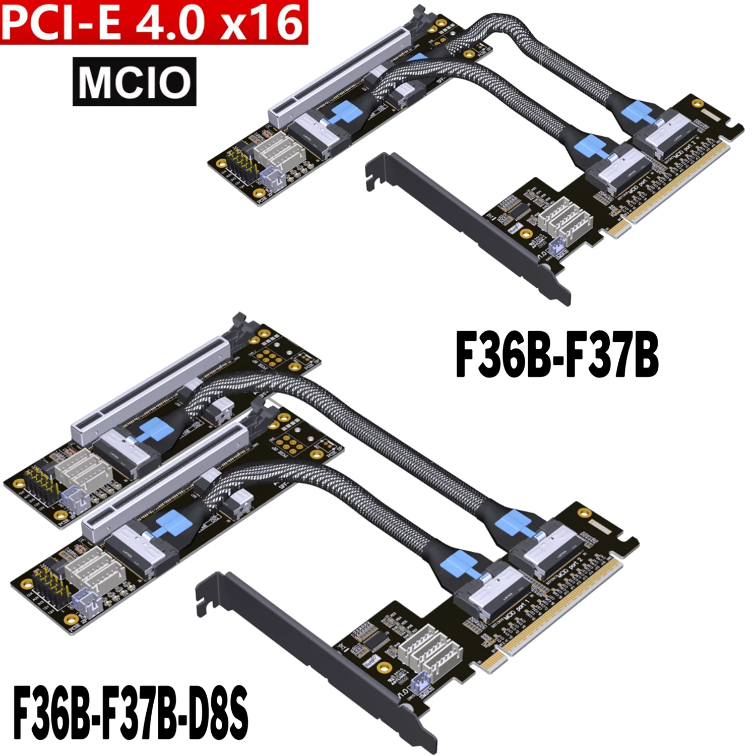 PCIe 4.0 x16 MCIO Graphics Card Split Card Turn 90 Degree Extension Adapter Cable GEN4 PCI-E X16 to X8 X8 Bifurcation Riser Card