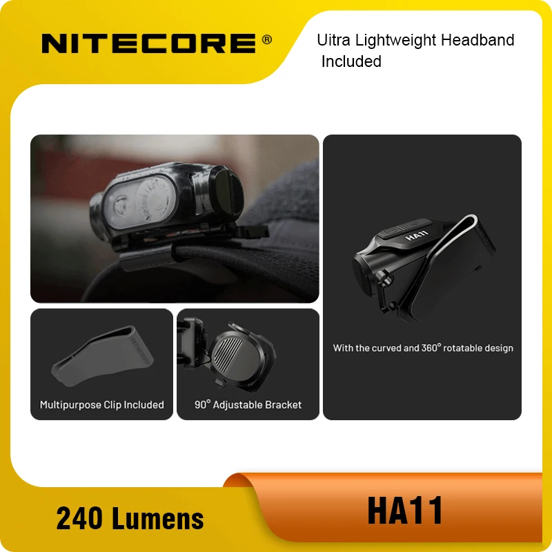 NITECORE HA11 flashlight 240 Lumens headlight , Uitra Lightweight Headband Included，Chinese outer packaging