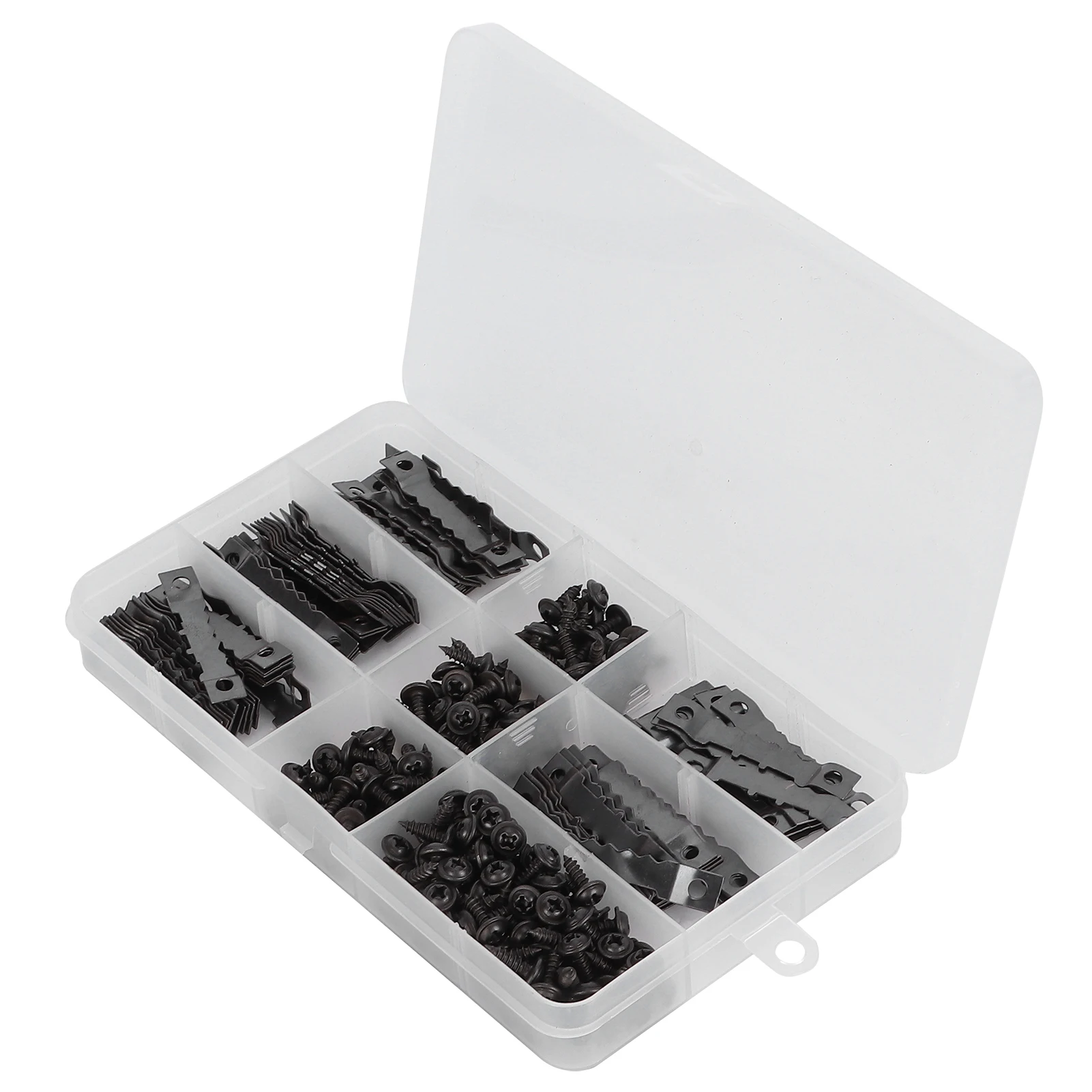 100Pcs Sawtooth Picture Hangers + 200Pcs Screws 2-Hole Paintings Photos Hanging Hooks Kit Black