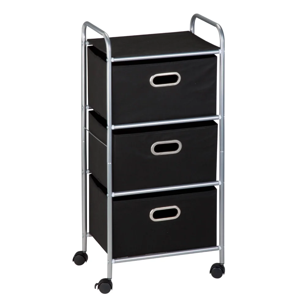 

Plastic Rolling Cart with 3 Fabric Drawers, Pink Storage Drawers Boxes Filing Cabinets