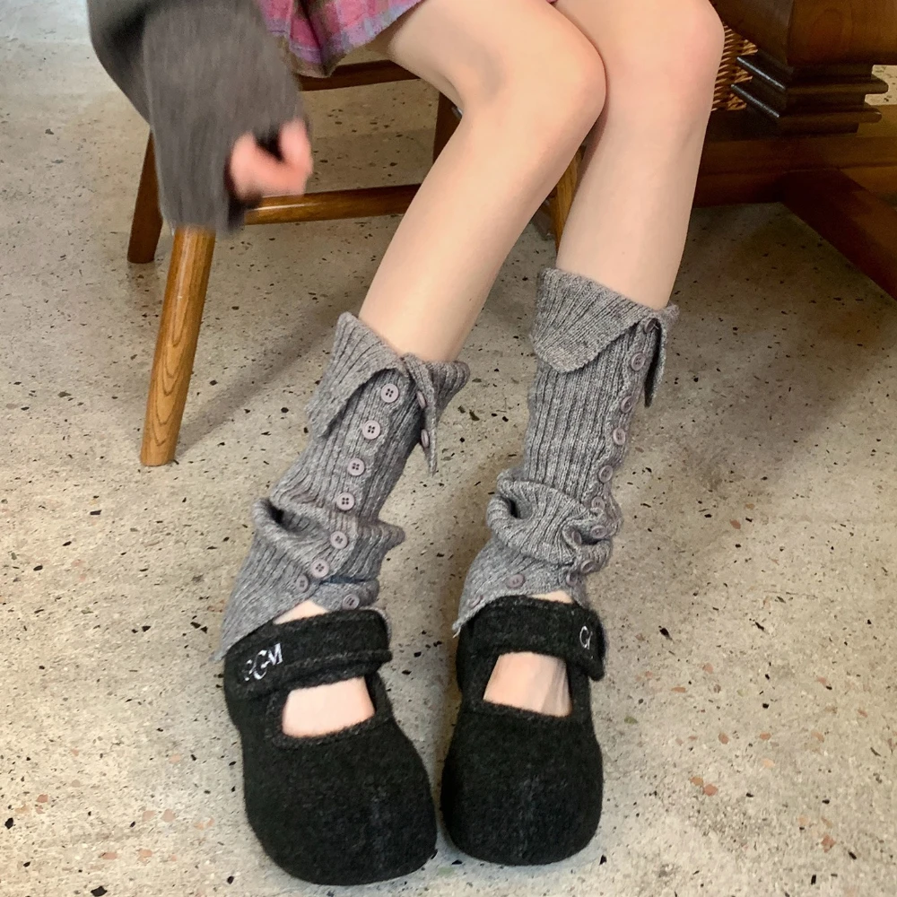 Wool Leg Warmers Women 2026 Autumn and Winter Thickened Warm Leg Cover Button Knitted Foot Cover Japanese Calf Socks Leg Warmers