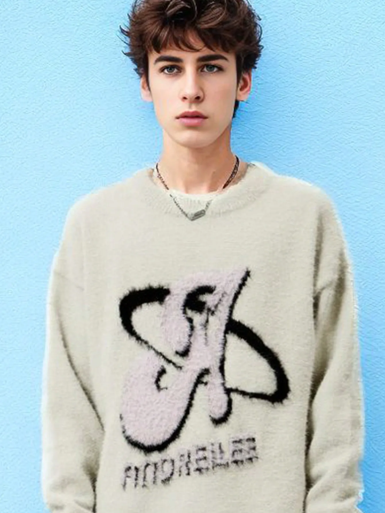 Men's Letter Pattern Crew Neck Sweater
