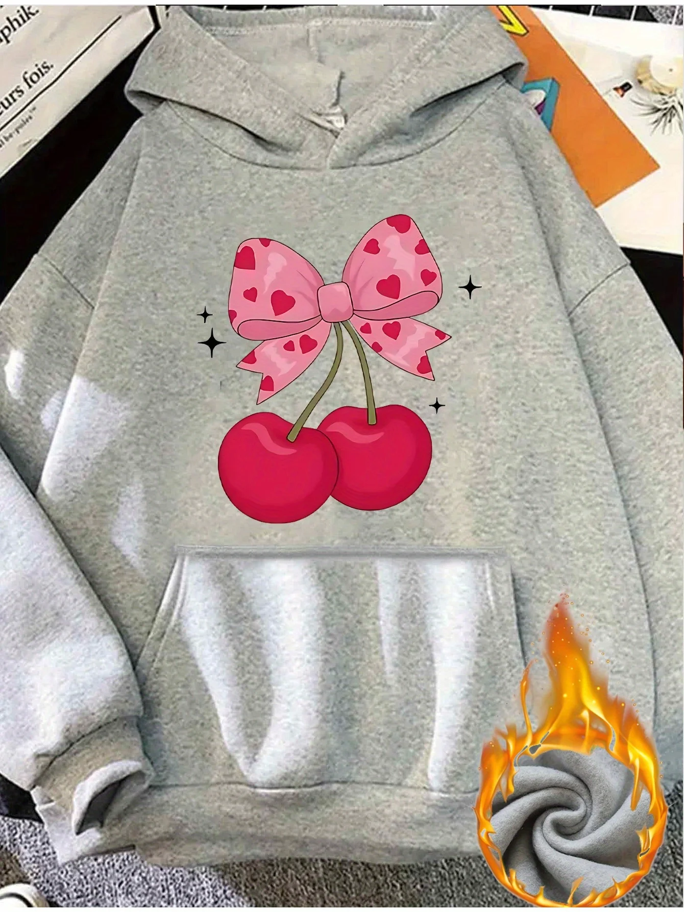 2025 outono e inverno feminino cereja impressão hoodie confortável casual pulôver padrão moda retro personalidade estética y2k
