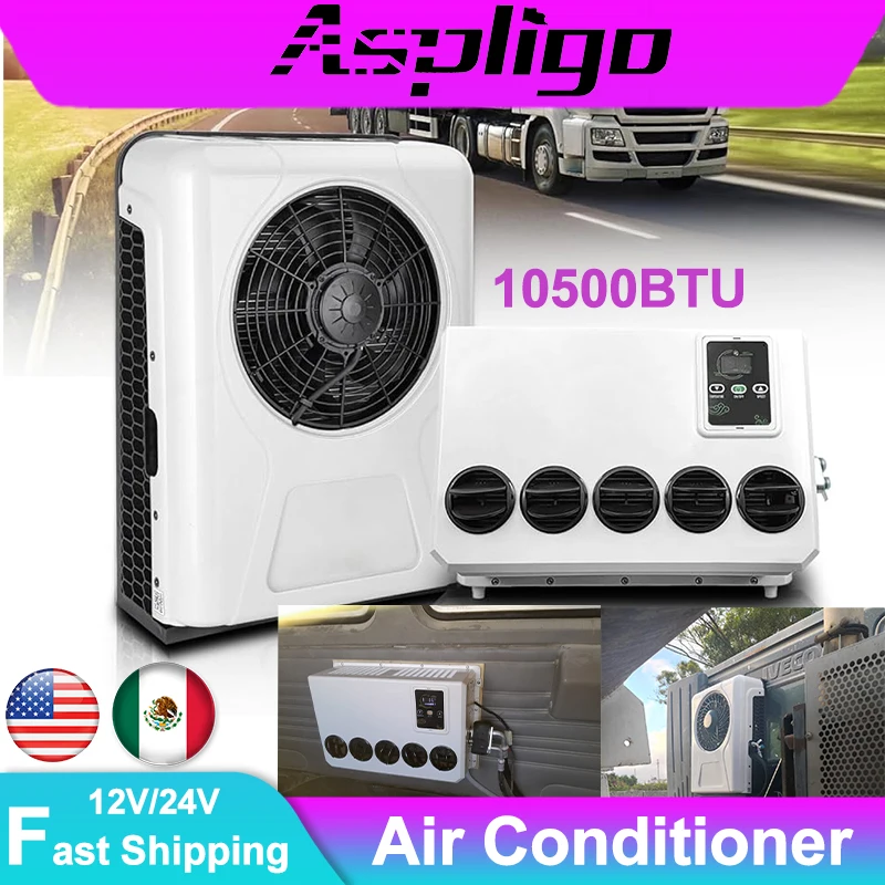 

Aspligo 12V 24V Electric Truck Split Air Conditioner 10500 BTU Parking Air Conditioning For Car Camper Van Motorhome Excavators