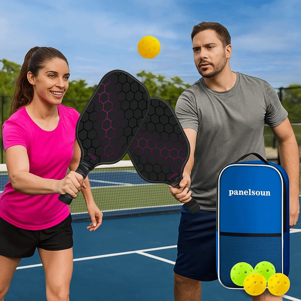 

Fiberglass Surface Pickleball Racket Honeycomb Core Durable Pickleball Paddle Set Ribbed Handle 4 Balls Pickle Ball Rackets