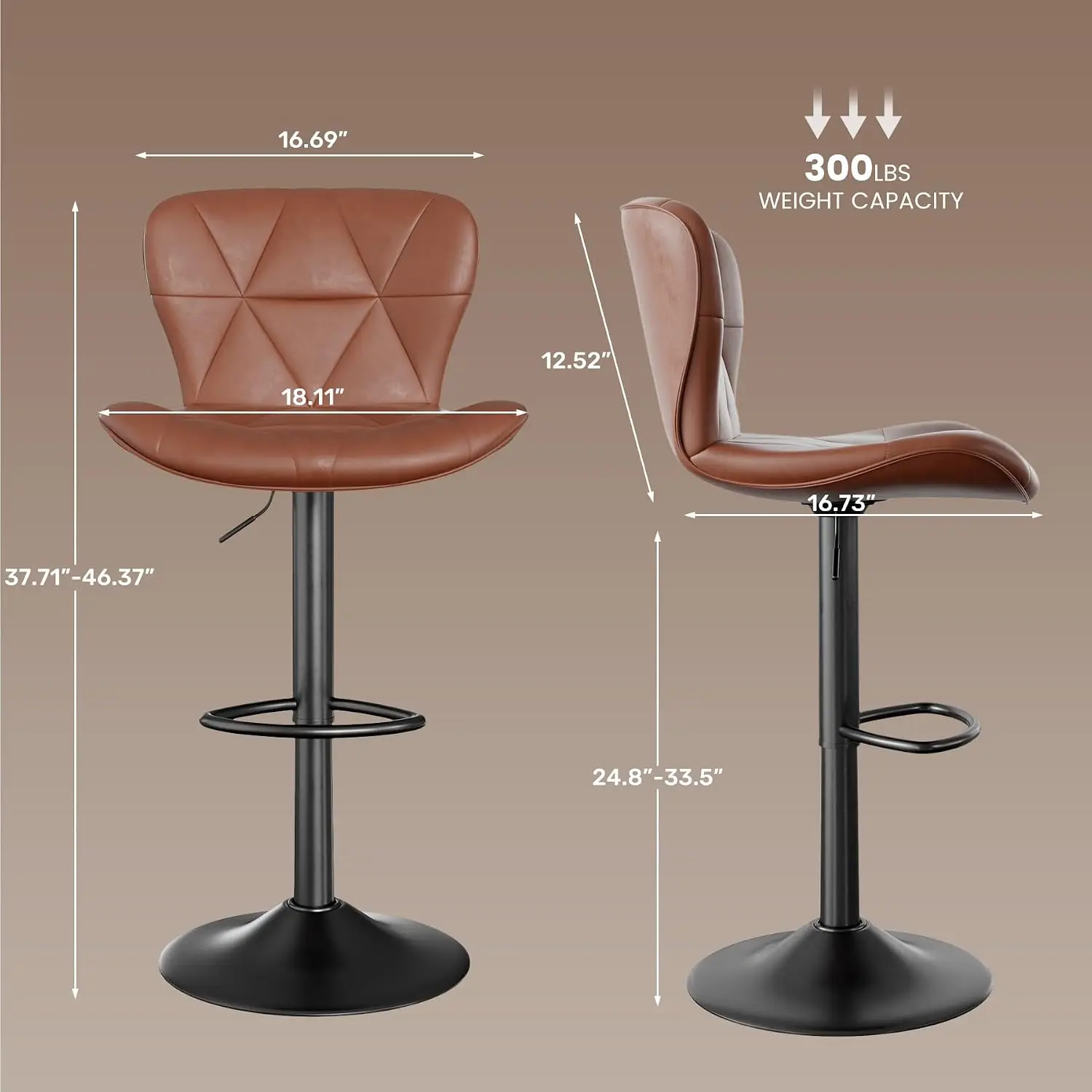 Modern Faux Leather Adjustable Swivel Bar Stools Set Of 6 With Back & Footrest For Kitchen Island, Customized
