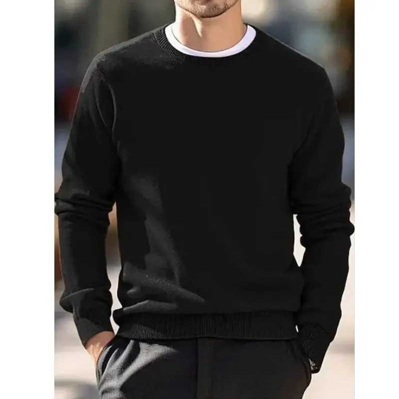 

Мужской шерстяной свитер с круглым вырезом, пуловер, простой и стильный, корейский стиль, свободный и оверсайз, водолазка, однотонный топ.