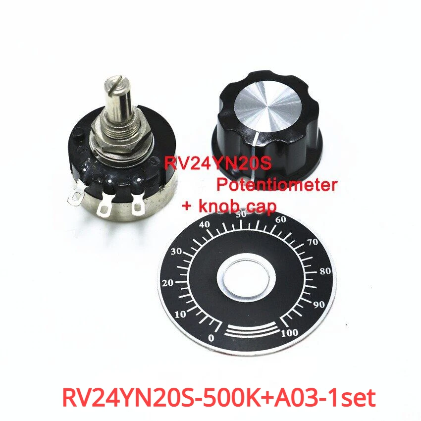 1Set Potentiometer Knop Kit Rv24yn 20S 5K 500K + A03 Knop Dop 6Mm Met Schaal Plaat Potentiometers Kit