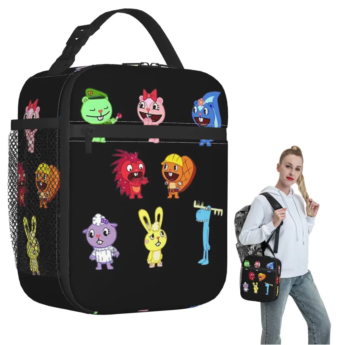 Happy Tree Friends Lumpy Flippy Cuddles Loving Family Insulated Lunch Bag Women Kids Leakproof Food Boxes Thermal Lunch Box Tote