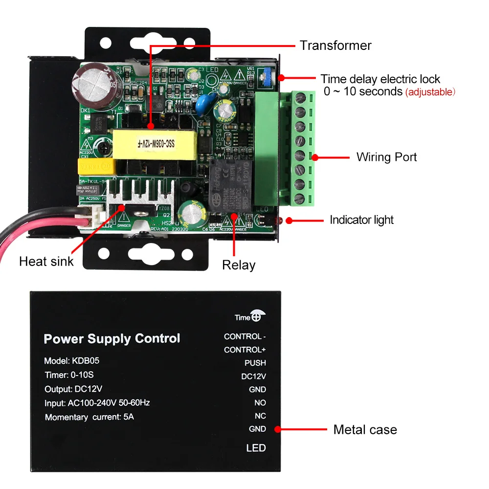 DC12V 5A 3A Output 110-240V AC Access Control Power Supply Controller Switch Adapter For Home Door Locks Video Intercom System