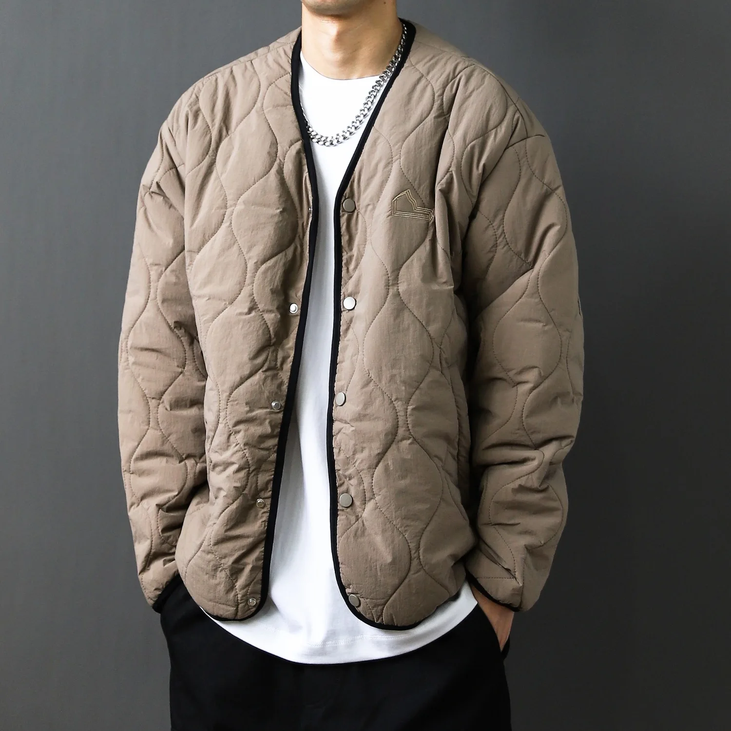 Retro Japanese Style Diamond Pattern Loose Fit Lightweight V-Neck Cotton Jacket for Men Casual All-Match Autumn Winter Coat