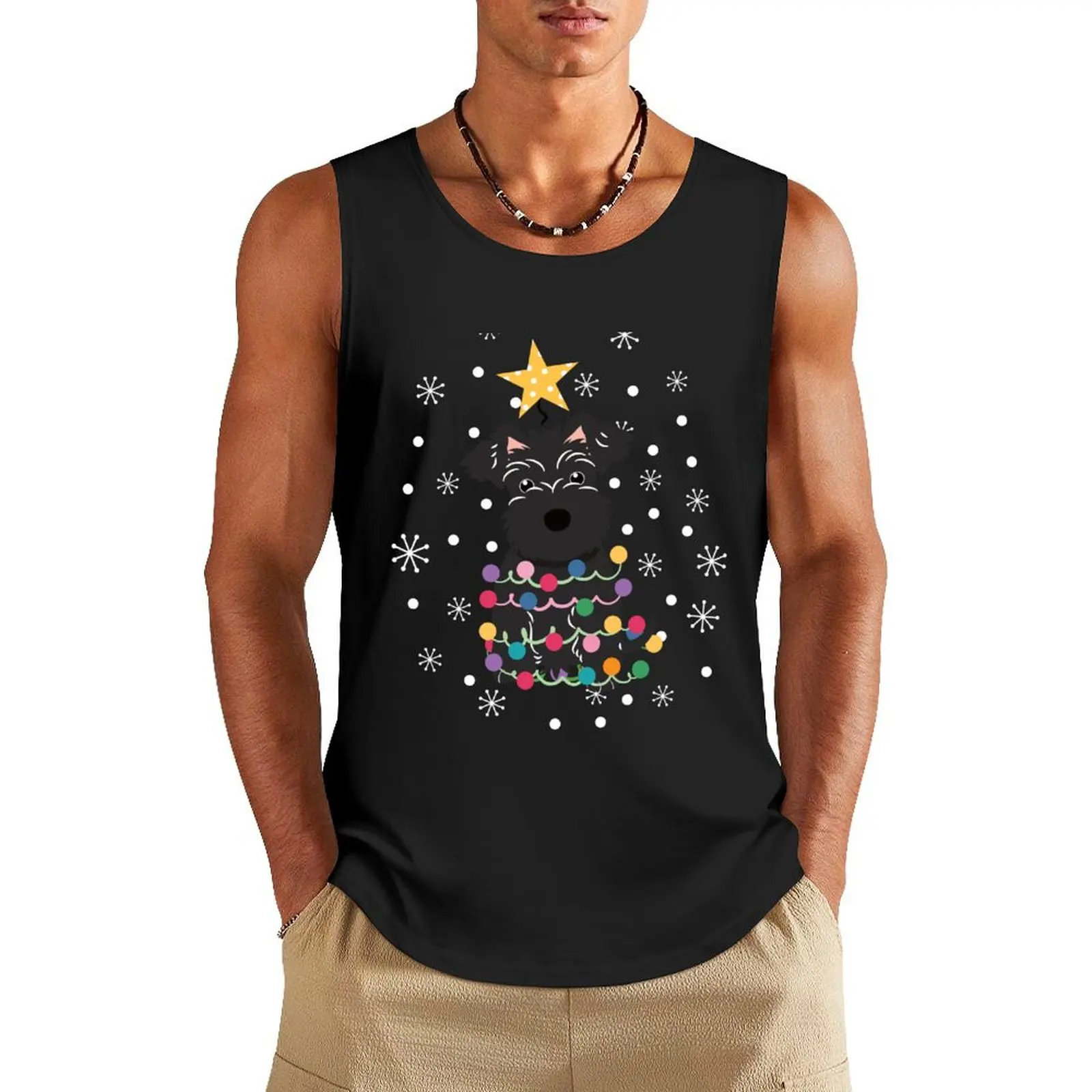 Black Miniature Schnauzer Christmas Tree Tank Top vest for men Men's clothing brands Men's gym t-shirt gym shirt man