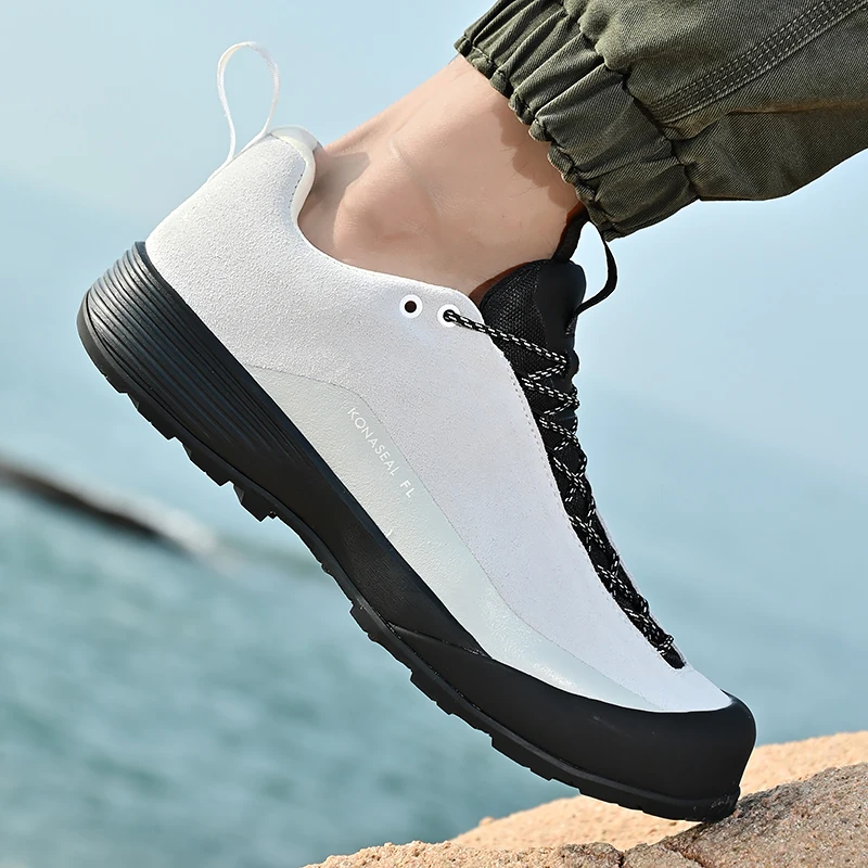 Men\'s Waterproof Leather Hiking Shoes Durable Outdoor Sport Men Trekking Leather Shoes Lace-Up Climbing Hunting Sneakers