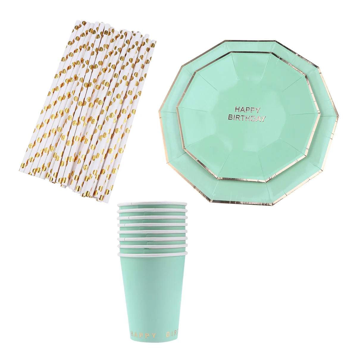 

16Pcs Mint Dinnerware Set 8x9in 8x7in Plates 8cups 25straws Eco-Friendly Food Grade Wedding Birthday