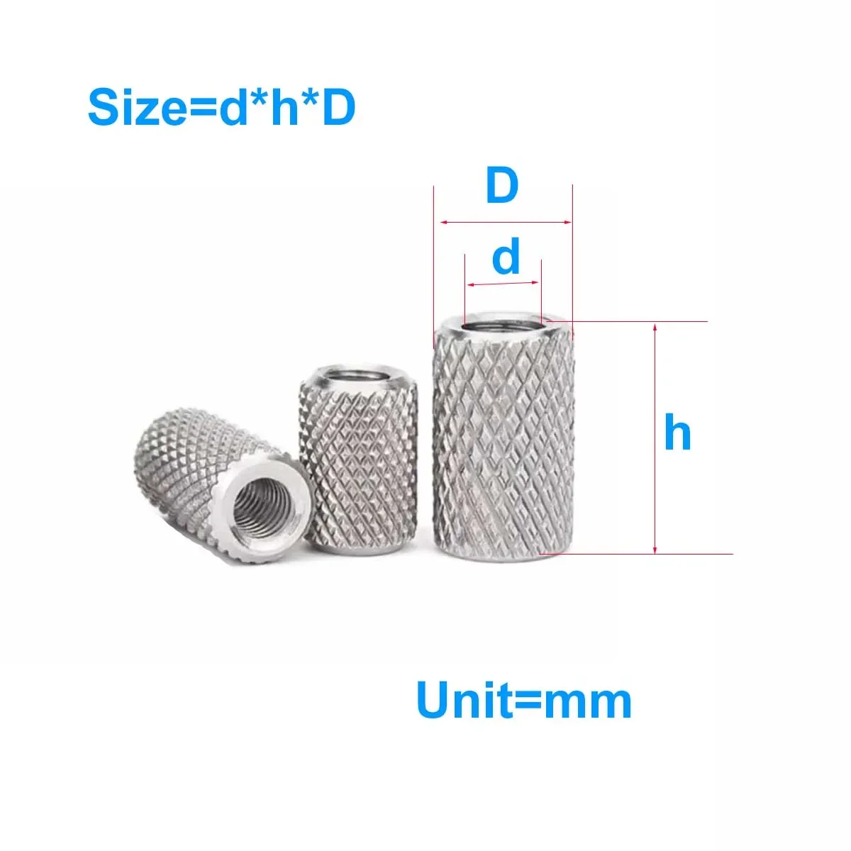 

304 Stainless Steel Extended Cylindrical Flat Head Knurled Nut, Hand Tightened Nut M3M4M5M6M8M10M12M16