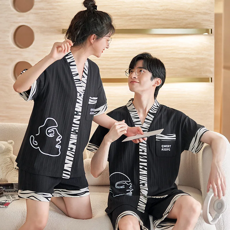 2023 New Fashion Couples Nightwear Cotton Summer Shorts Set Pajamas pijama hombre Women\'s pajamas kimono loungewear