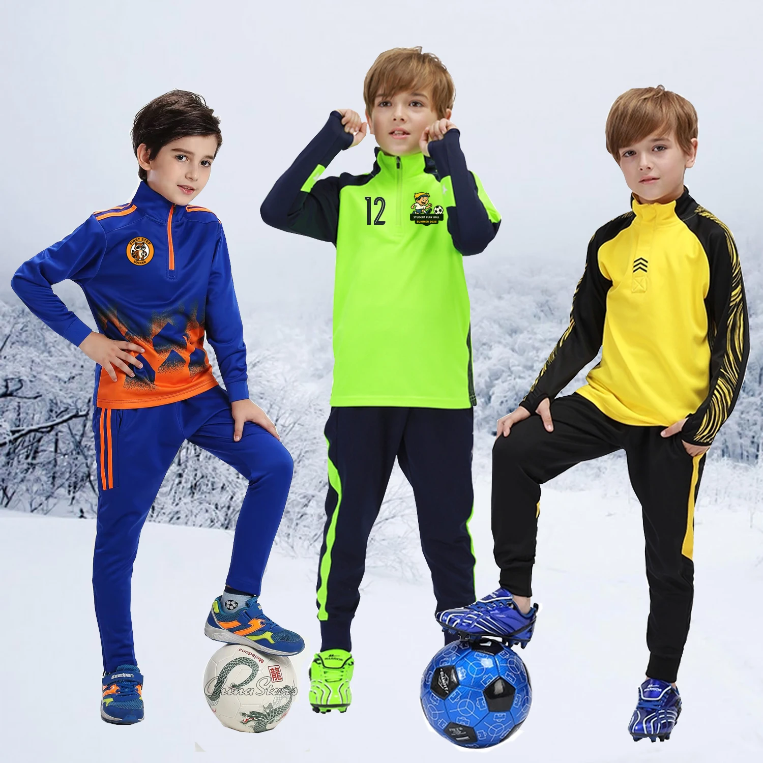 Kids Soccer Tracksuit Warm Flecce Girls Football Tracksuit Training Football Uniform Students Soccer Sportswear Winter Tracksuit