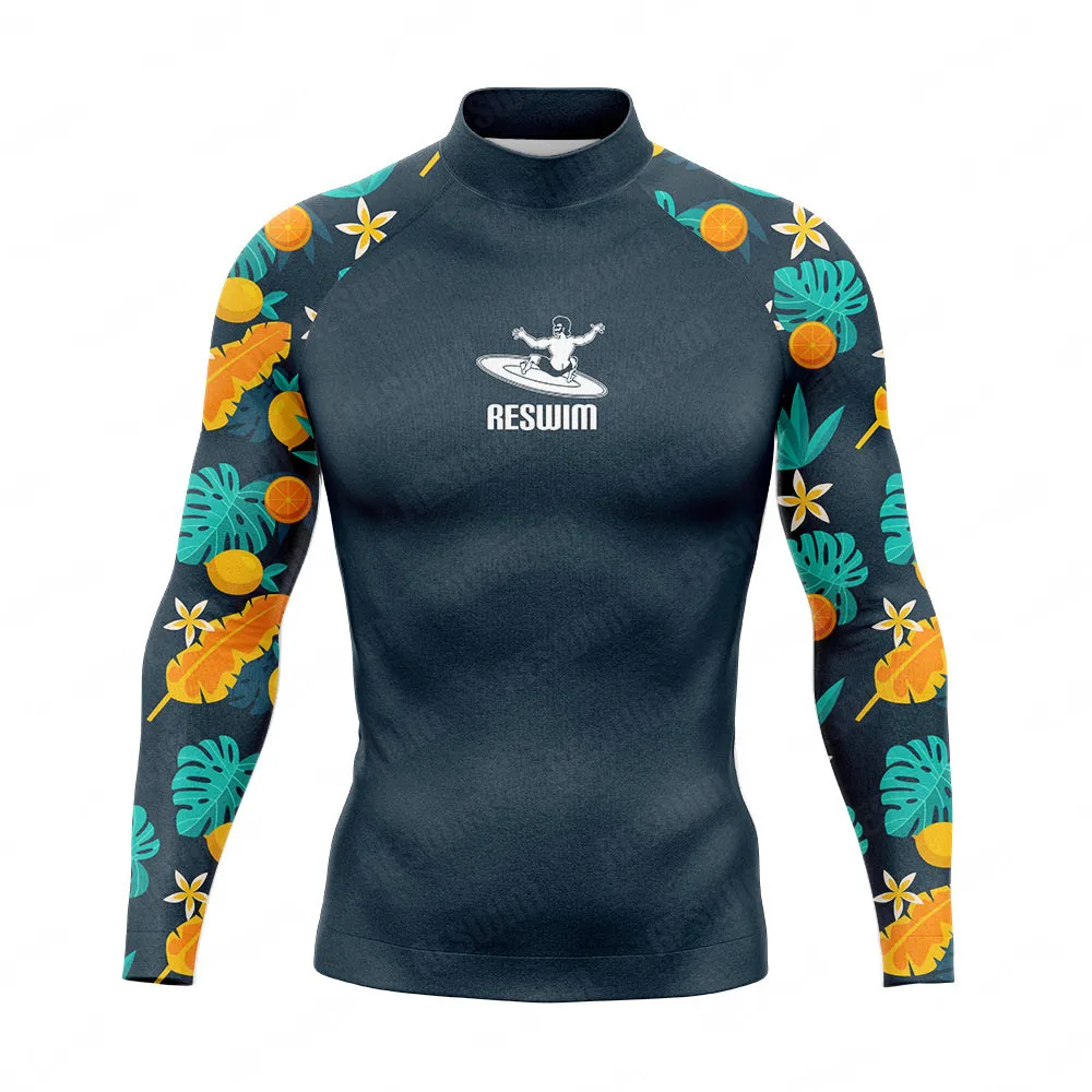 Funny Men's Print Rash Guards Long Sleeve Surfing Diving Swimsuit Beach UV Protection Swimwear Quick Dry Swimming Surf T-shirt
