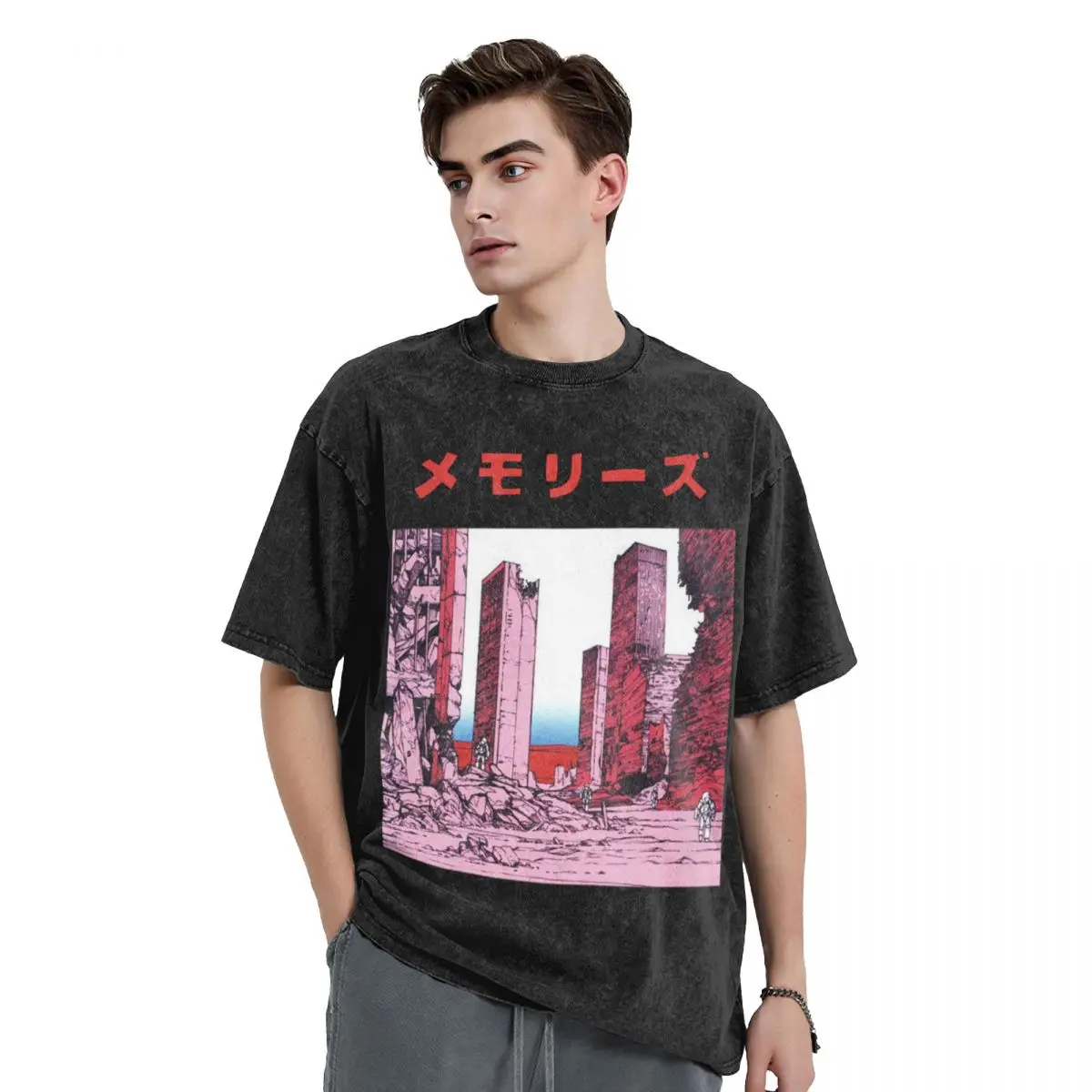 Katsuhiro Otomo Memories Washed T Shirts Streetwear Vintage T-Shirt Akira Manga Vaporwave Tees for Men Women  Graphic Printed