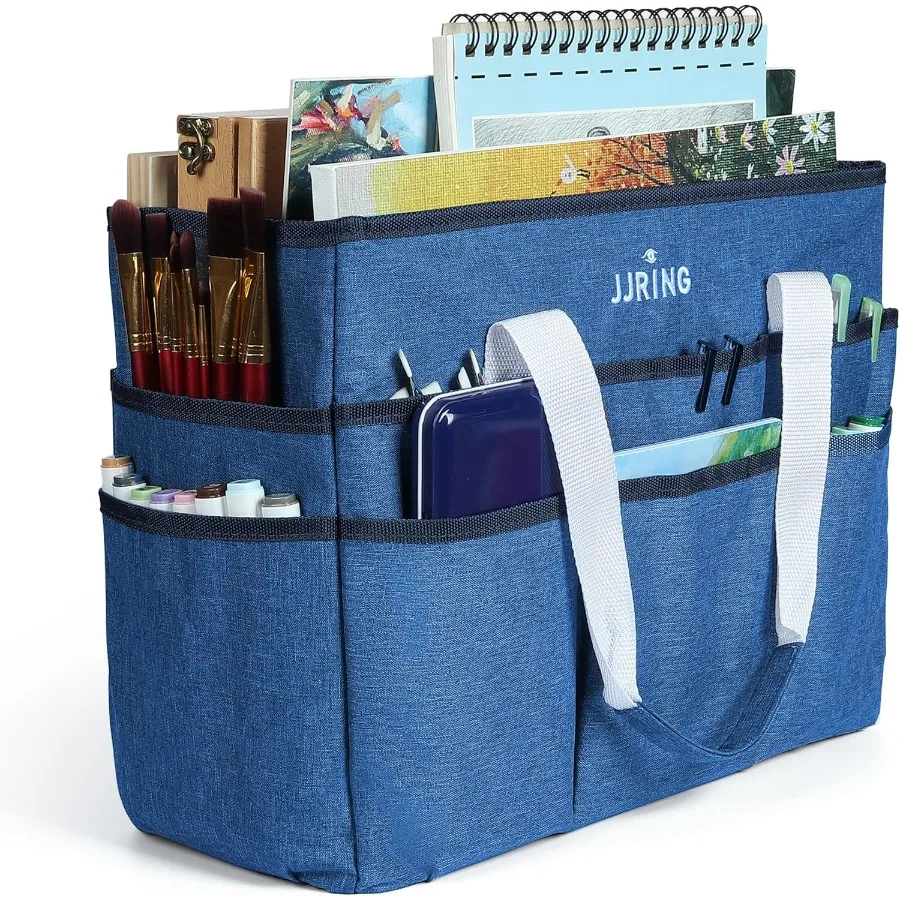 

Large Craft Organizer Tote Bag with Multiple Pockets for Art Storage Blue Sewing Bag Ideal for Scrapbooking Medical Supplies Of