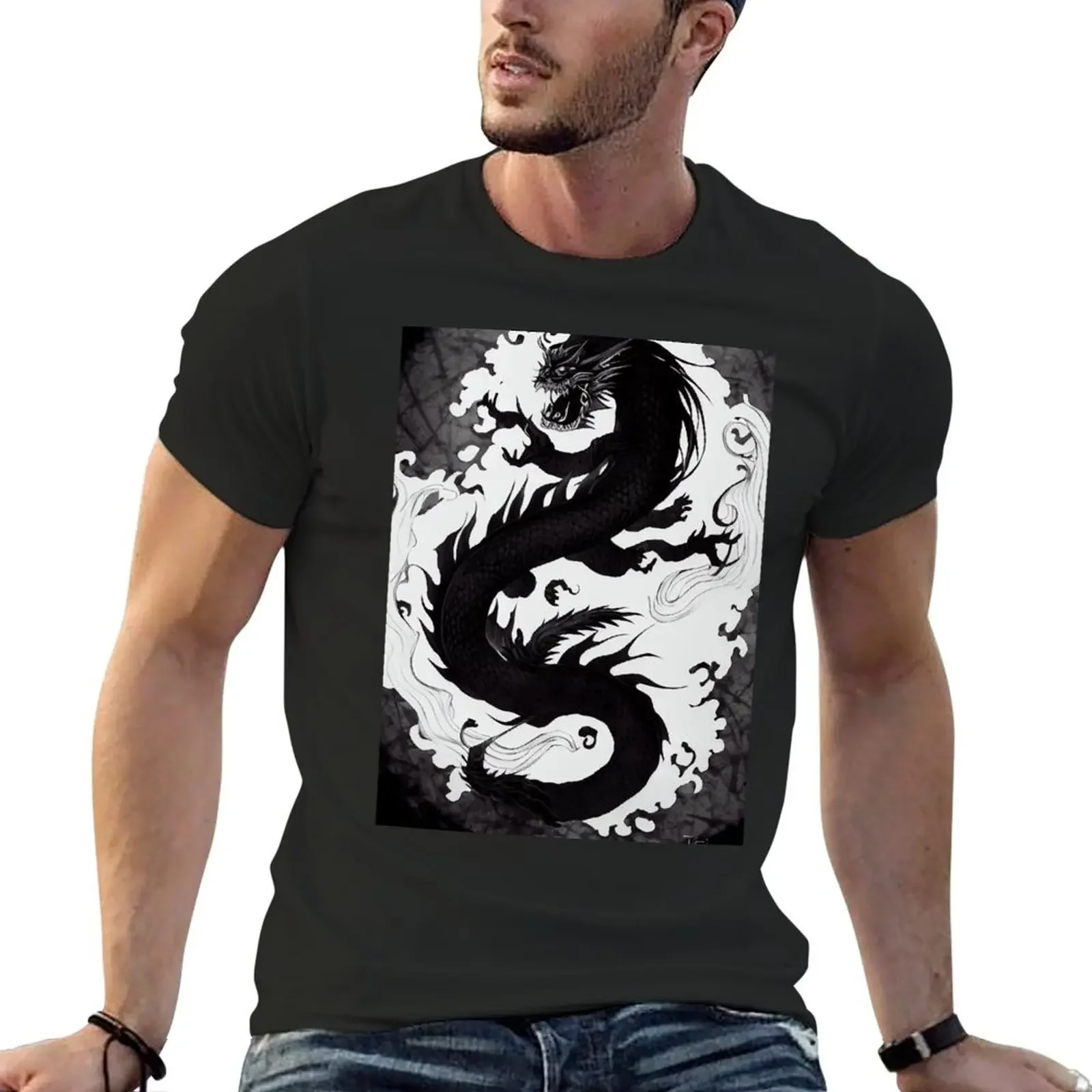 

Black Dragon T-Shirt cotton graphic tees rapper graphic tees oversized customs shirts men graphic