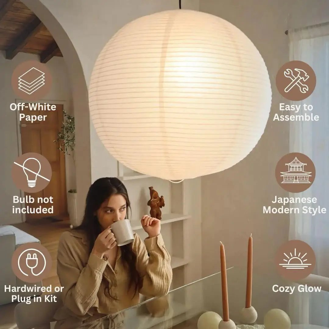 Noguchi Rice Paper Pendant Light for Home Decor Minimalist Japanese Paper Hanging Lamps For Living Room Home Decor Hanging Light