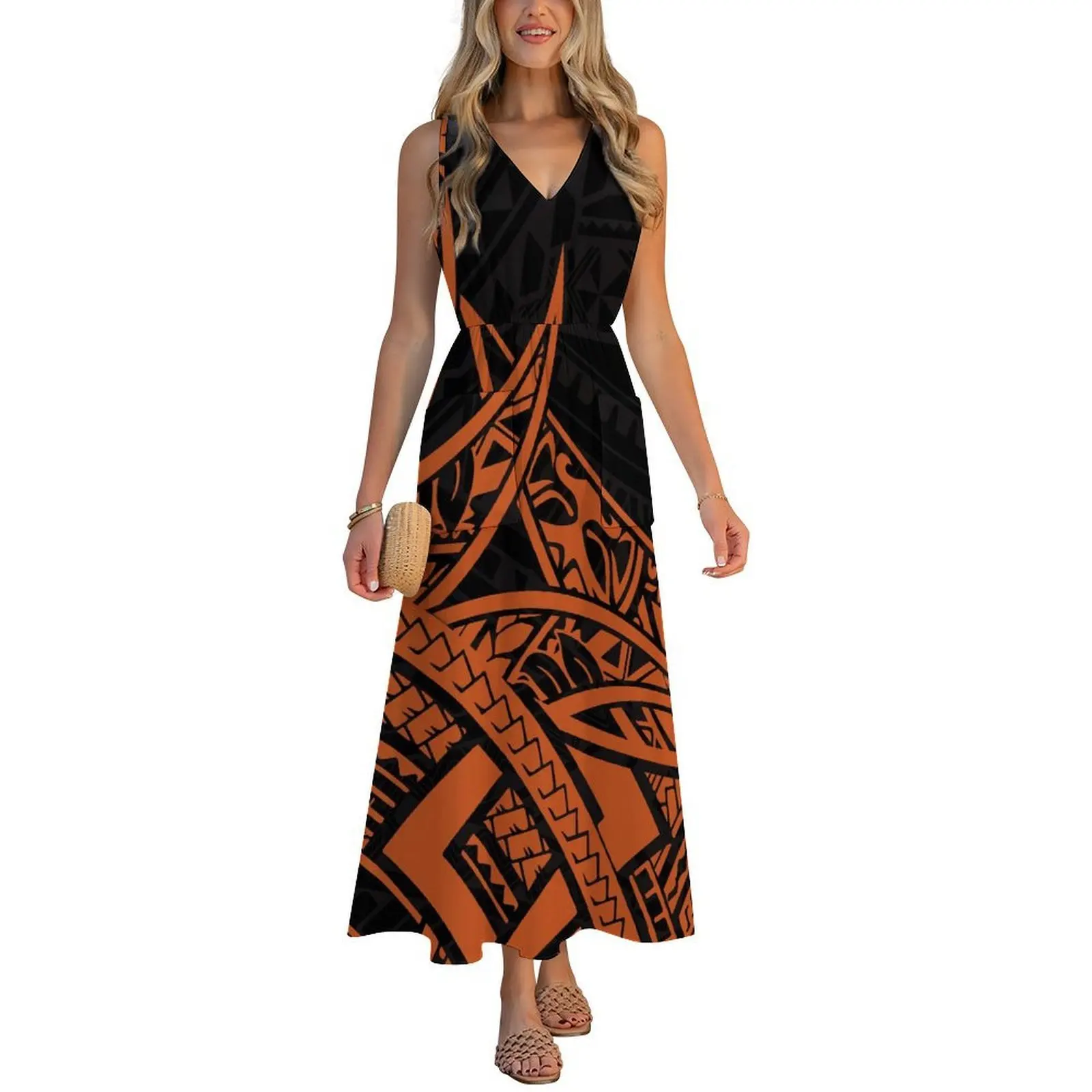 Customizable Polynesian Women'S Dress Summer Beach Dress Sexy And Form-Fitting V-Neck Dress Comfortable Fabric