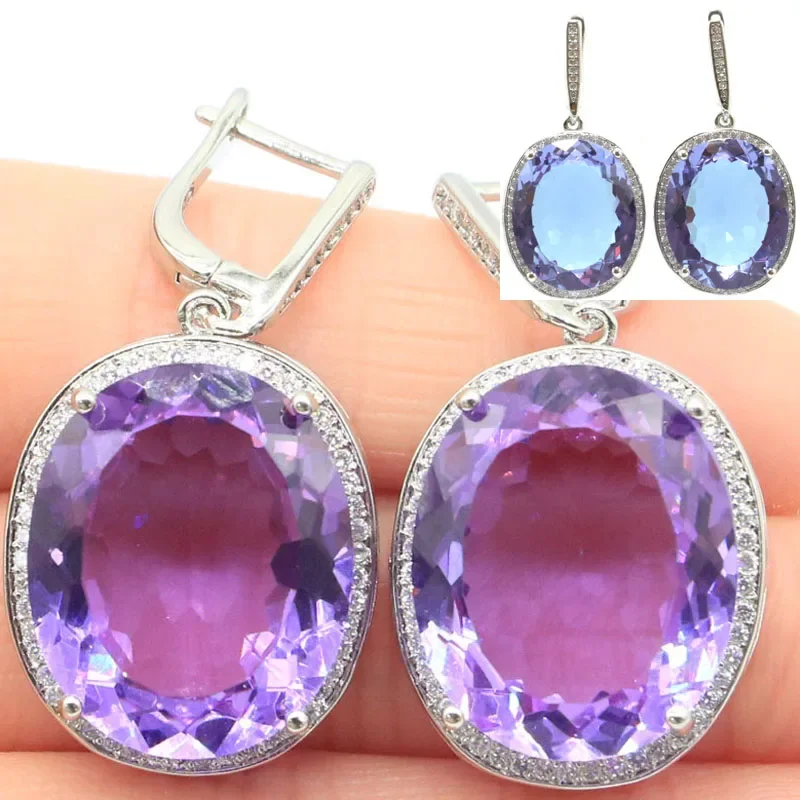 Buy 5 Get 1 Free 40x21mm Hot Selling Big Gemstone 17.5g Color Changing Alexandrite Topaz Zultanite Cz Dating Silver Earrings