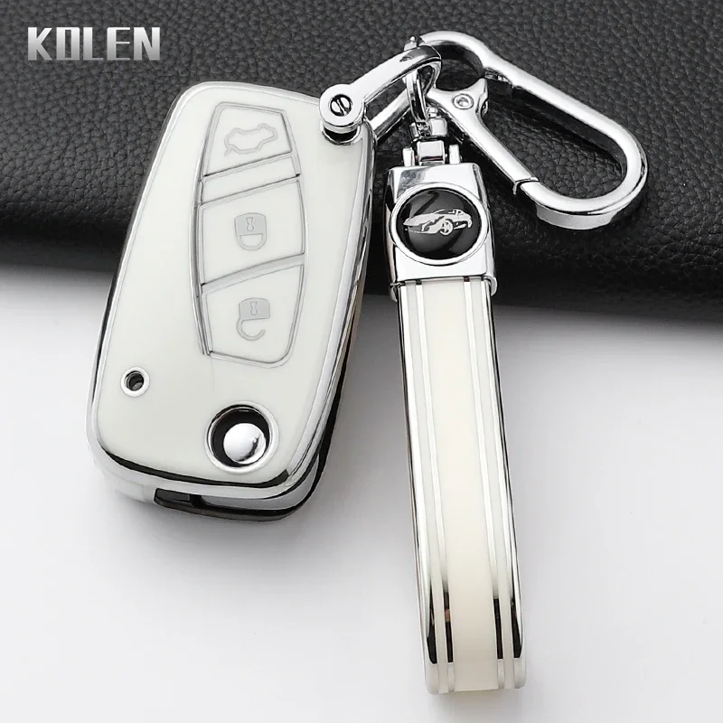 TPU Autosleutelhoeve Voor Fiat 500, Bravo, Ducato, Punto En Meer - 3 Knoppen, Wit, Honingraat Anti-slip Design