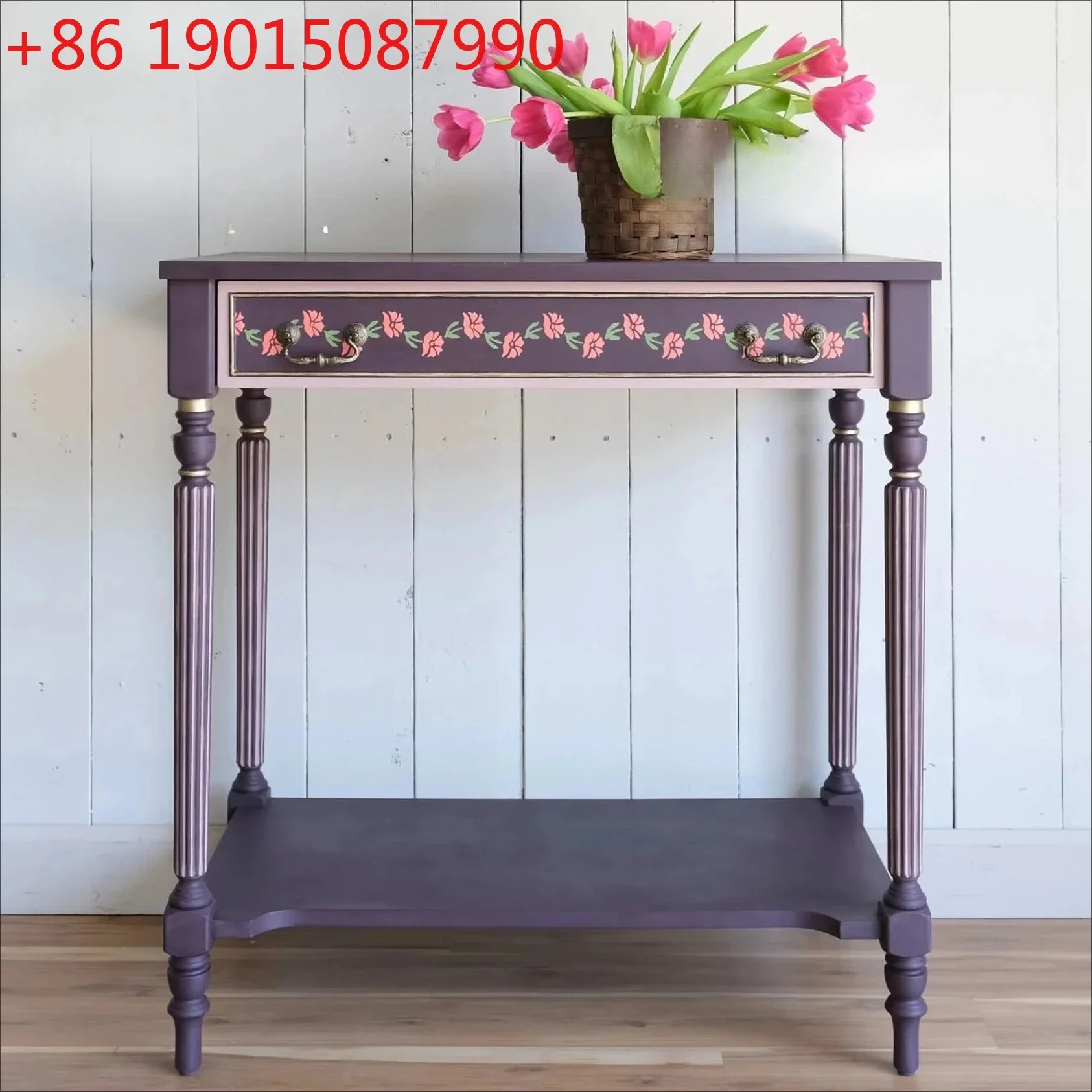 French retro solid wood hand-painted living room storage entrance cabinet modern painted side table against the wall