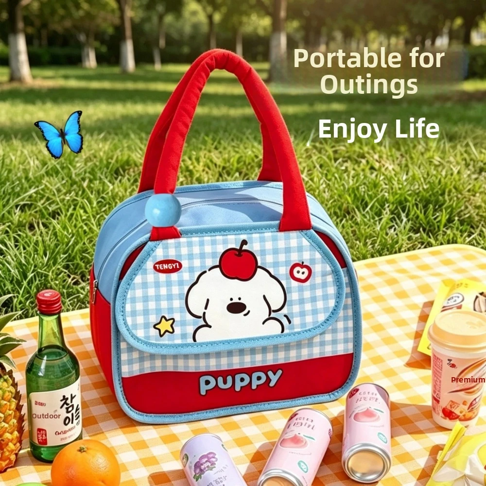 Aluminum Foil Insulated Lunch Box Bag Cute Cat Dogs Pattern Waterproof Snack Boxes Bag Large Capacity Storage Bag Fresh Keeping