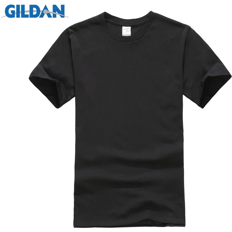 GILDAN Summer Men T-shirts Solid Color Slim Fit Short Sleeve T Shirt Mens New O-Neck Tops Basic TShirts Brand Clothing Plus Size