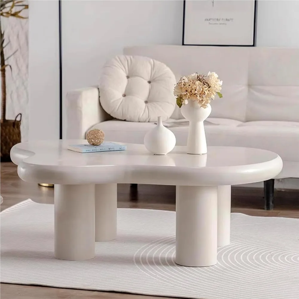 Irregular Cloud-Shaped Small Coffee Table for Living Room! Modern White Center Table, Chic & Space-Saving
