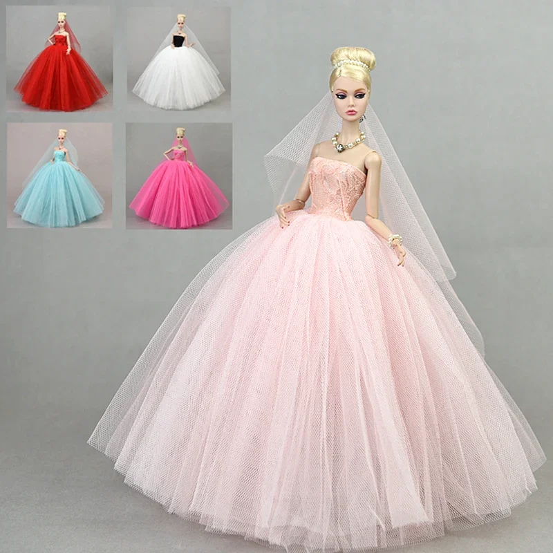 

Colorful High Quality Wedding Dress for 11.5" Doll Bridal Clothes Princess Party Gown Dresses Outfits With Veil 1/6 Accessories