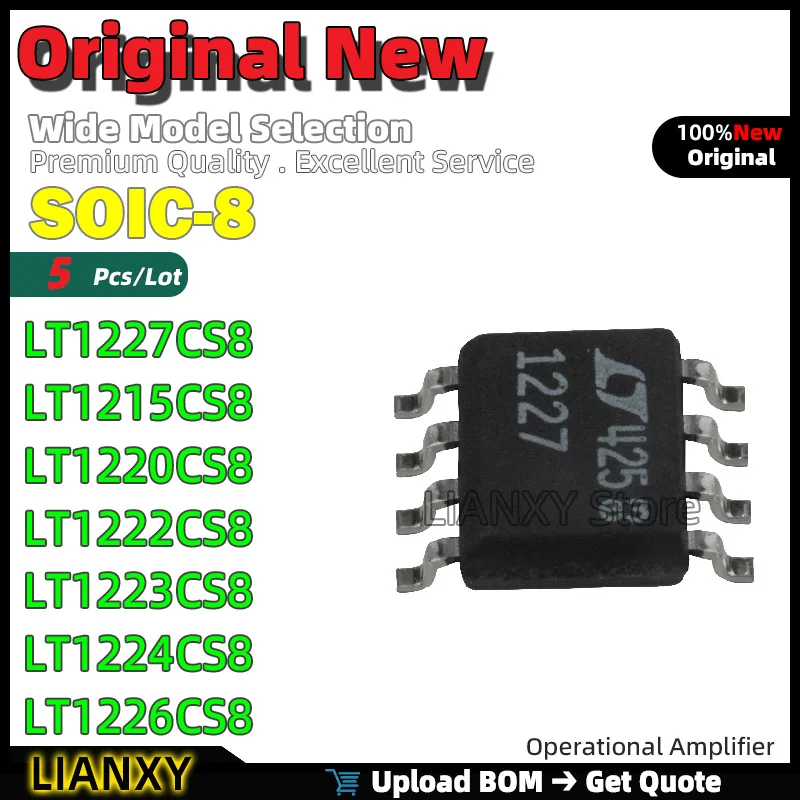 

5pcs SOIC-8 LT1227CS8 LT1215CS8 LT1220CS8 LT1222CS8 LT1223CS8 LT1224CS8 LT1226CS8 Operational Amplifier New Original