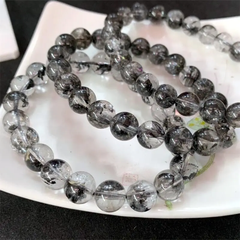 

9MM Natural Black Herkimer Diamond Bracelet Reiki Healing Fengshui Stone Fashion Jewelry For Women Holiday Gift 1PCS