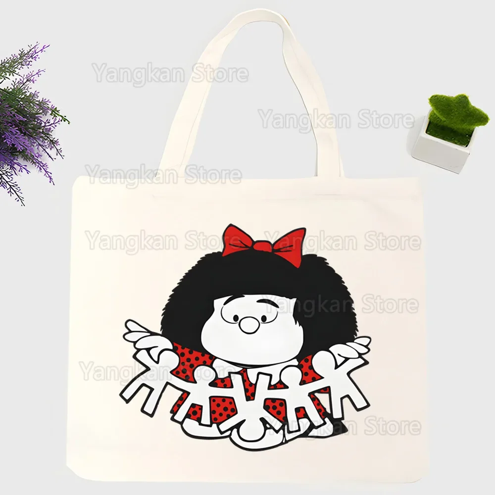 Mafalda Women Men Handbags Canvas Tote bags Reusable Cotton High capacity Shopping Bag