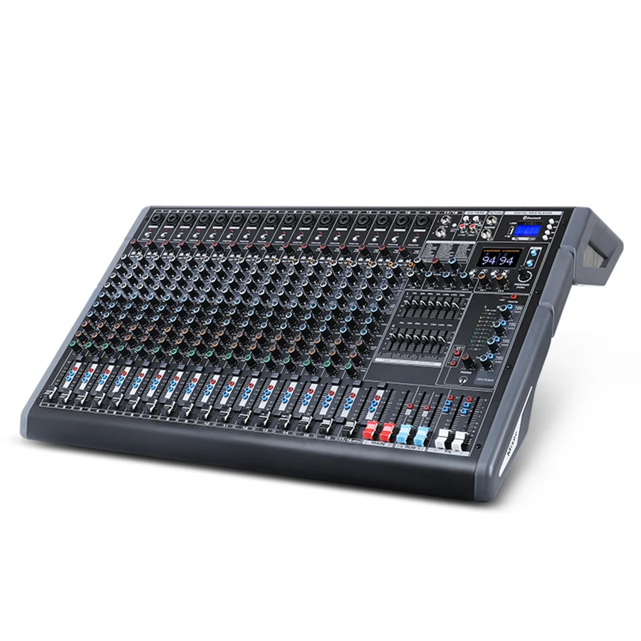 Biner PG18 Ajuste balanceado de 7 segmentos embutido Mixer de áudio de 18 canais para desempenho de palco grande Mixer de áudio profissional