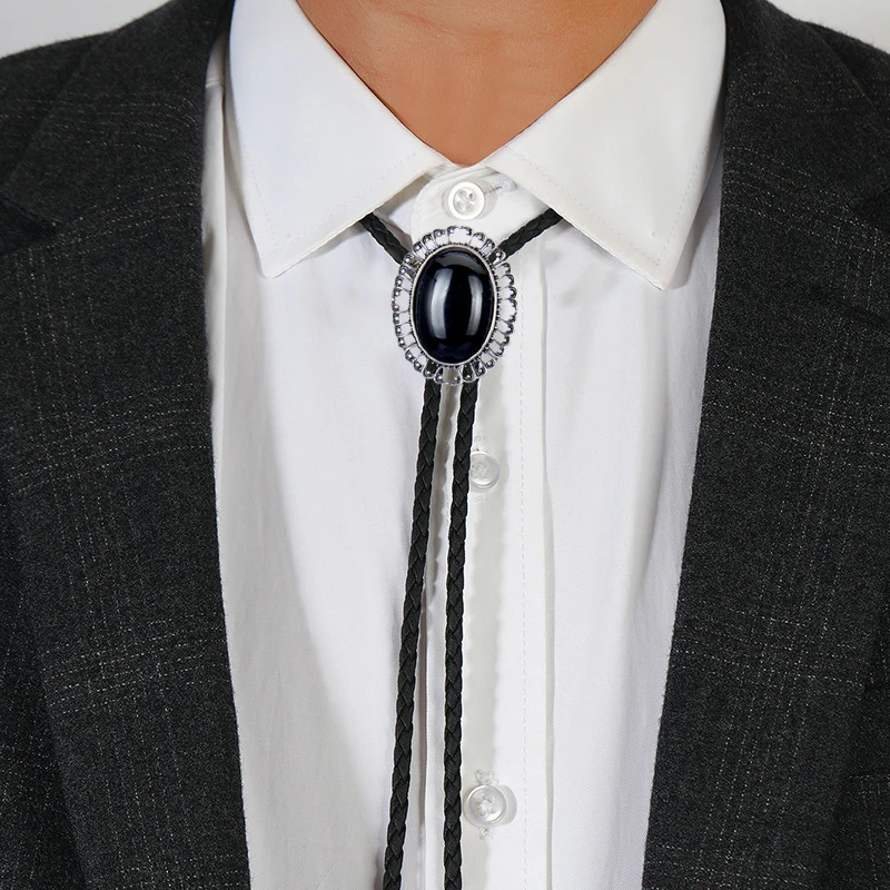 Western Cowboy Leather Rope Bolo Tie Necklace Jewelry Fashion Mens Woman Gifts Necktie Unisex Retro Accessories