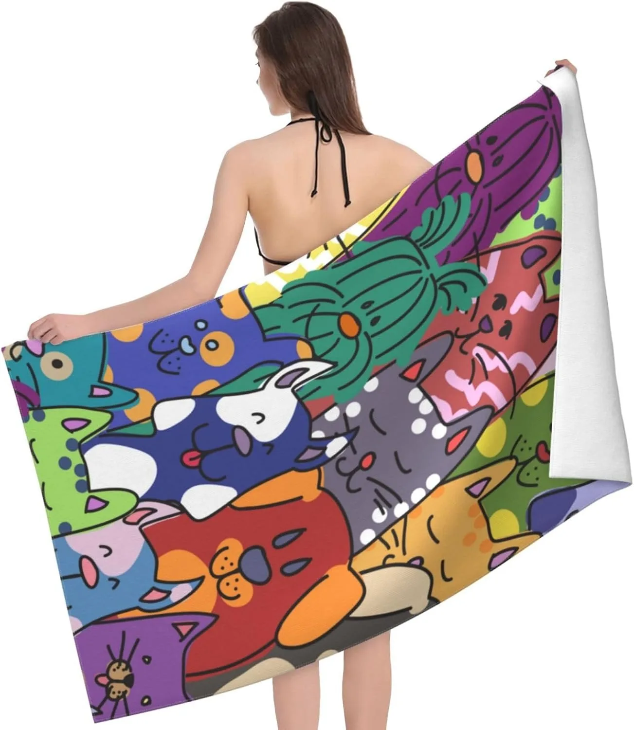 Cartoon Dog Cats Beach Towel for Family stuffs friend Gifts Quick-Dry Sand free For Bath Yoga Tourism Beach Camping Swimming GYM