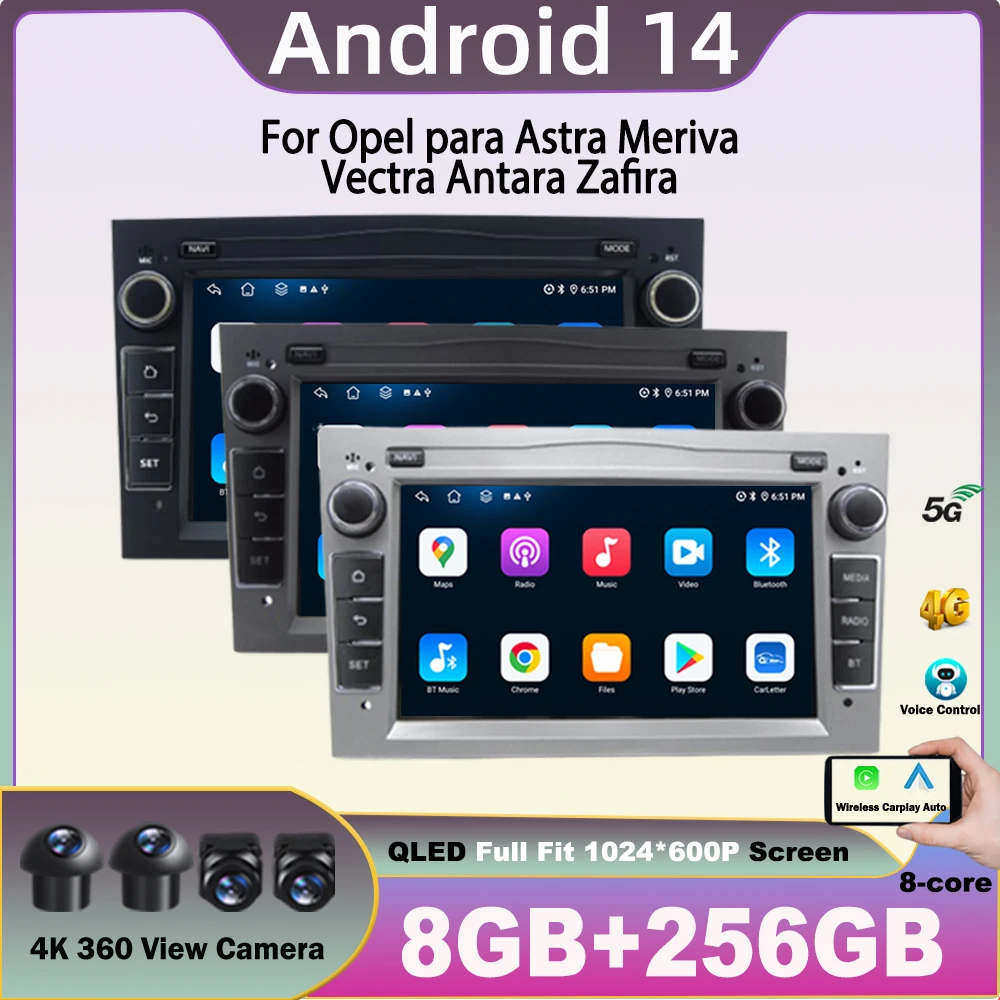 Car Radio Android 14 For Opel Astra H J 2004 Vectra Vauxhall Antara Zafira Corsa C D Vivaro Meriva Veda Navigation Carplay WIFI